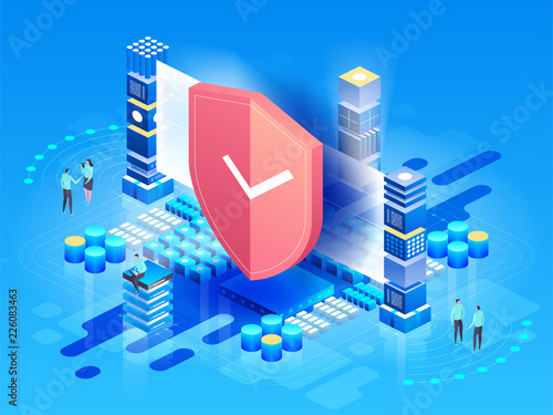 Vector isometric Illustration Modern technologies, security and data protection, payment security