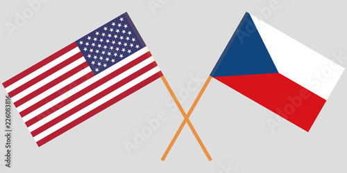 Crossed  flags of Czech Republic and USA. Official colors. Correct proportion. Vector