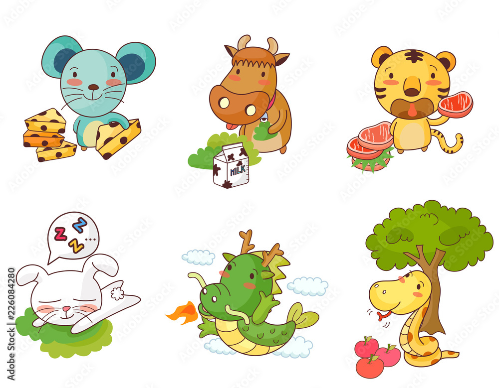 Variation of colorful objects displayed in a row against white background Variation of colorful objects displayed in a row against white background
