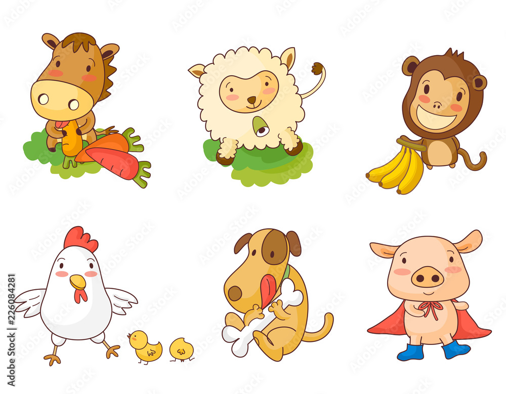 Naklejka premium Variation of colorful objects displayed in a row against white background