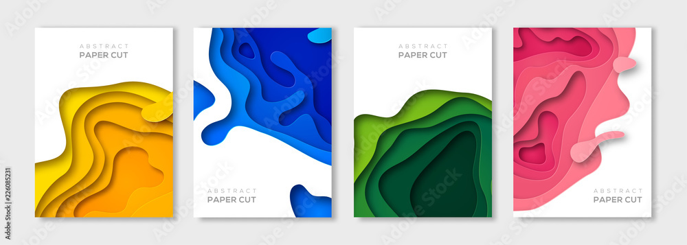 Vertical paper cut banners set - obrazy, fototapety, plakaty 