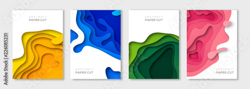 Foto Vertical paper cut banners set
