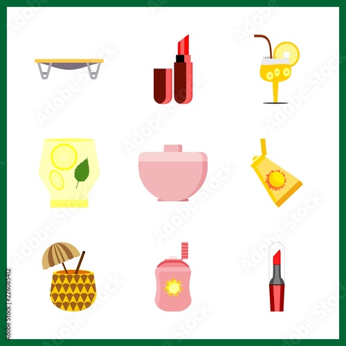 9 orange icon. Vector illustration orange set. crucicle and sun cream icons for orange works