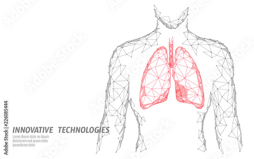 Man silhouette healthy lungs 3d medicine model low poly. Triangle connected dots glow point. Online doctor World Tuberculosis day modern innovative technology render vector illustration