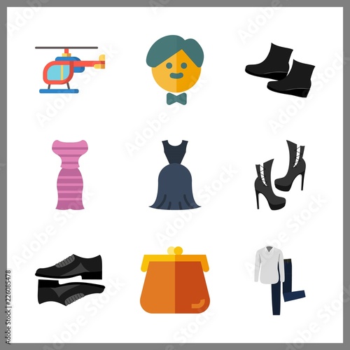 9 stylish icon. Vector illustration stylish set. shirt and trousers and groom icons for stylish works