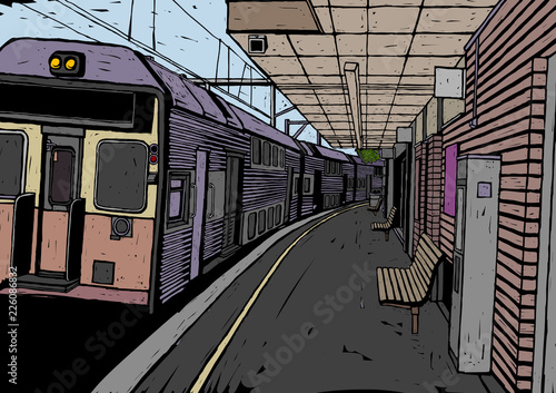 Train at a railroad station platform