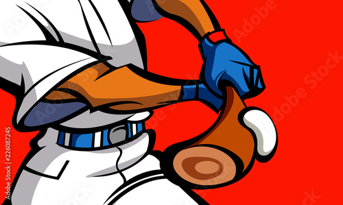 Mid section view of a baseball player hitting baseball with a baseball bat