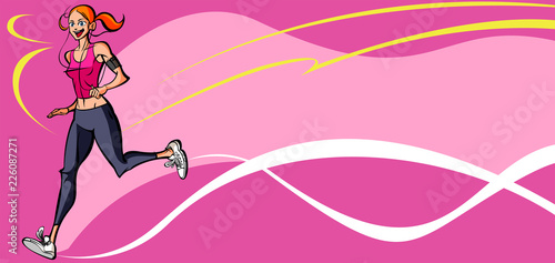 Woman jogging with a pedometer tied on her arms