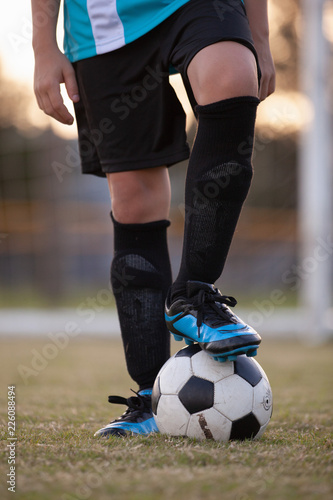 A soccer player standing on a field. 