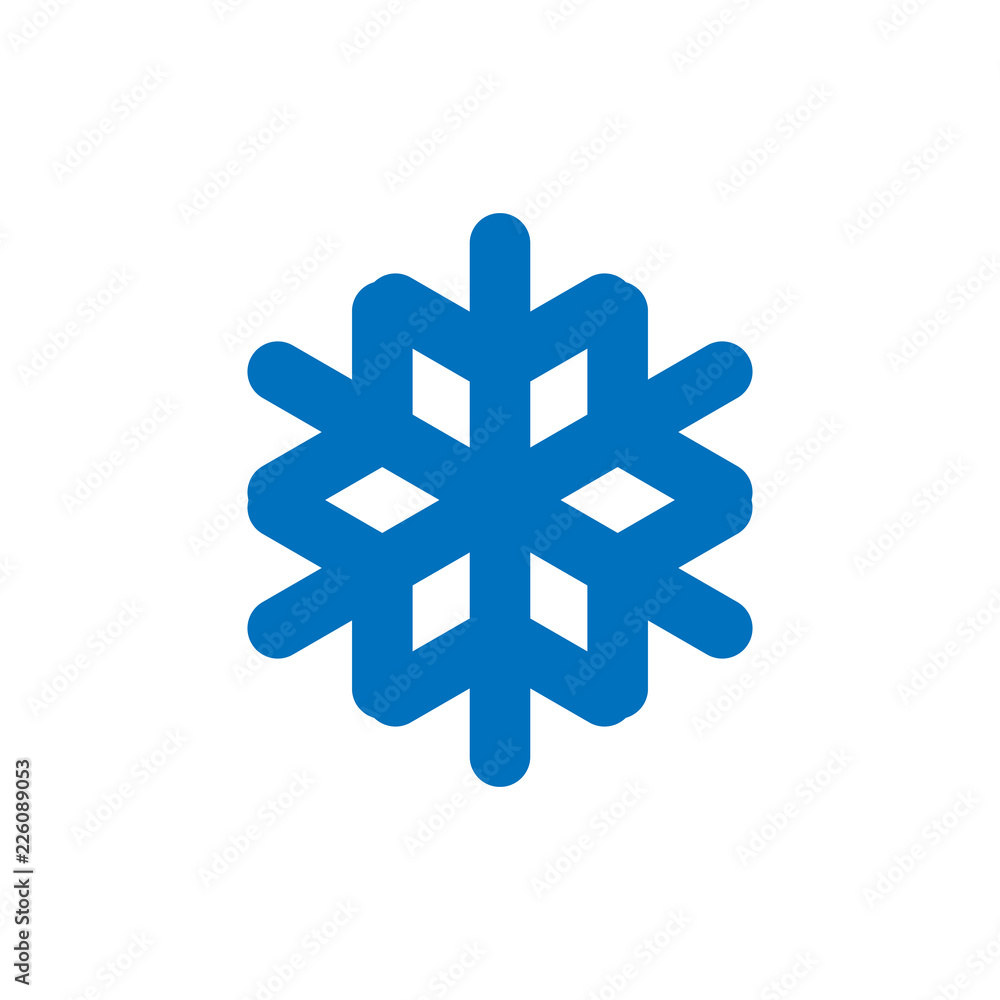 Obraz premium Snowflake sign. Blue Snowflake icon isolated on white background. Snow flake silhouette. Symbol of snow, holiday, cold weather, frost. Winter design element. Vector illustration