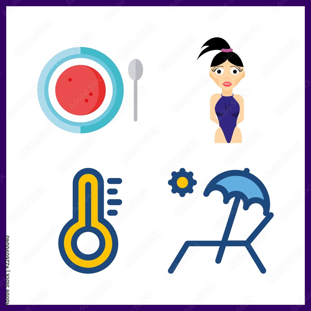 hot icon. swimsuit and soup vector icons in hot set. Use this illustration for hot works.