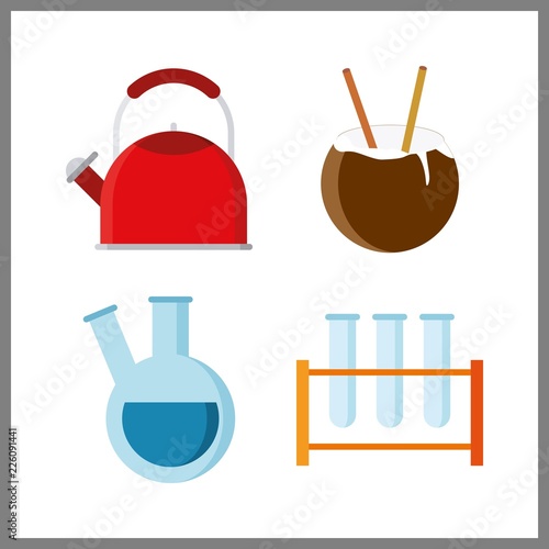 preparation vector icons set. test tube, retort, cocktail and kettle in this set.