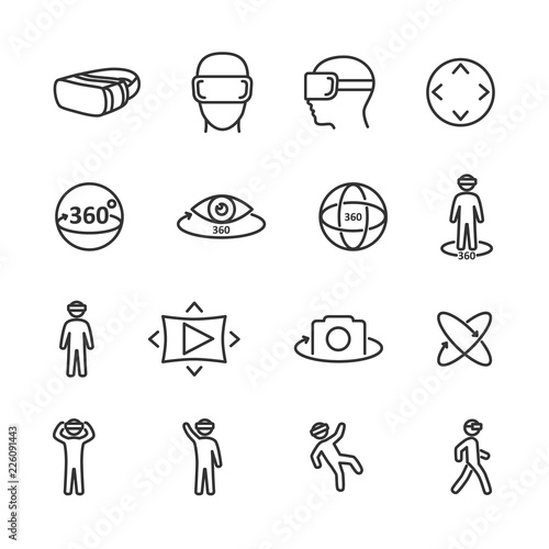 Vector image set of virtual reality line icons.