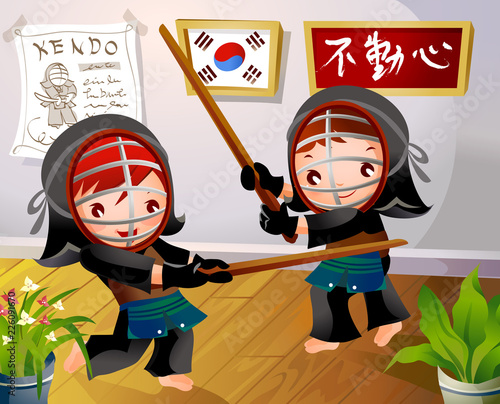 Two girls practicing kendo