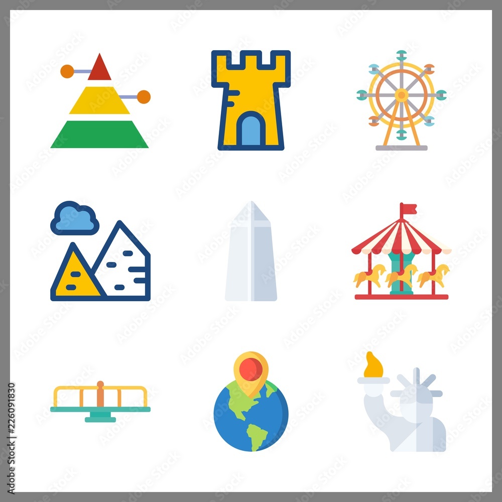attraction icon. washington monument and carousel vector icons in attraction set. Use this illustration for attraction works. attraction icon. washington monument and carousel vector icons in attraction set. Use this illustration for attraction works.