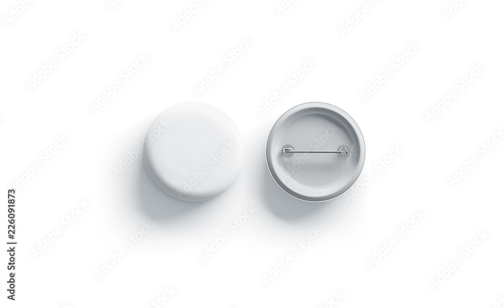 White pin button. Round badge empty template. White blank badge