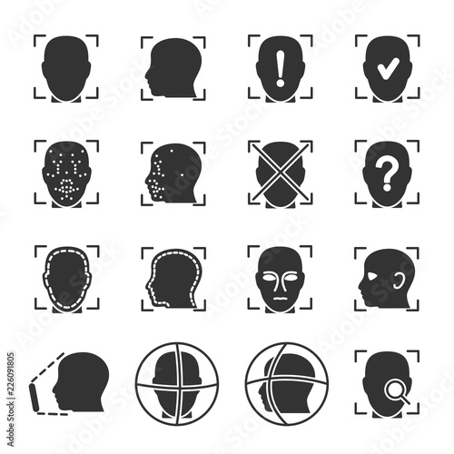 Vector image set face recognition icons.Face ID.