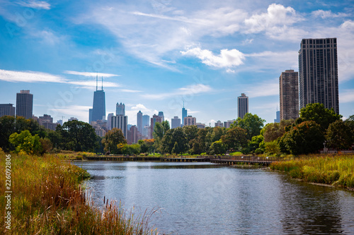 Chicago Skyline from South Pond in Lincoln Park