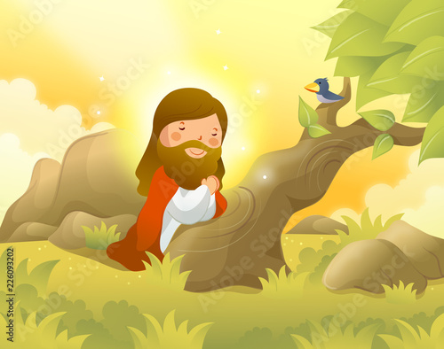 Jesus Christ kneeling and praying