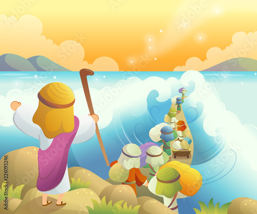 Rear view of Moses parting red sea