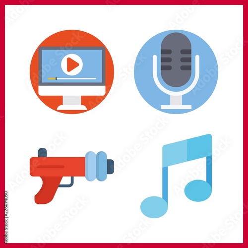 music icon. blaster and musical note vector icons in music set. Use this illustration for music works.