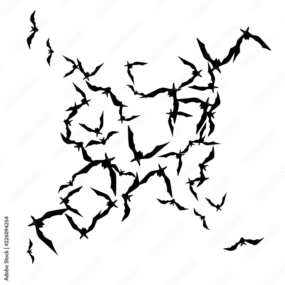 Obraz premium Halloween background with black bats on white. Halloween party card background template. black flying bats.