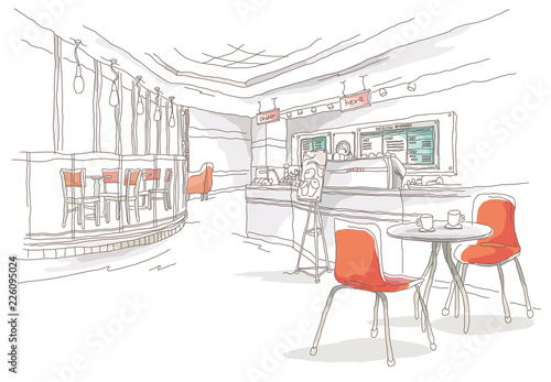 Chairs and tables in a restaurant