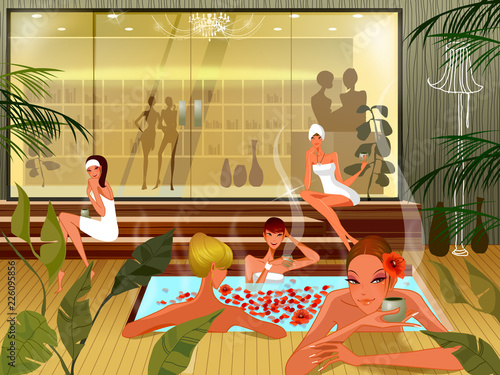 Five women in a health spa