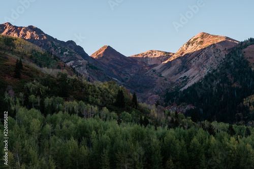 Mountain Peaks Lit by a Sunset in the Fall in Utah photo
