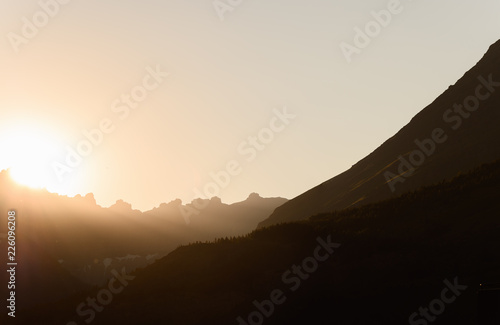 Mountain peaks at sunset in Glacier National Park, Montana