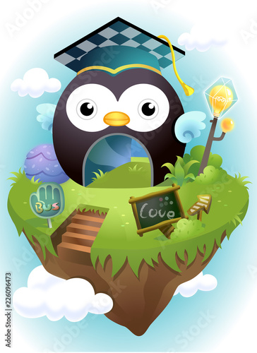 Tunnel in the shape of an owl with a mortar board