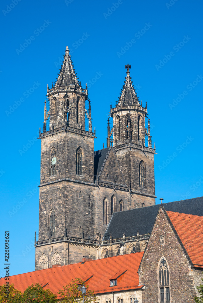 Fototapeta premium Magnificent colorful Cathedral of Magdeburg in Autumn, Germany,