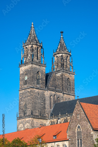 Magnificent colorful Cathedral of Magdeburg in Autumn, Germany,