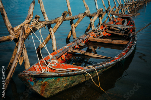 Canvas Print coast, view, blue, sao, tome, water, wooden, old, beach, travel, sea, scenery, a