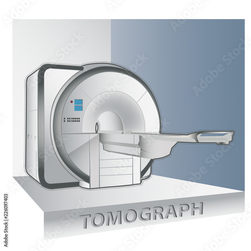 tomography scanner machine with patient and doctor