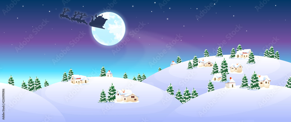 Santa Claus riding a sleigh over a polar landscape