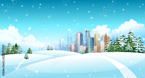 Snowing over a polar landscape