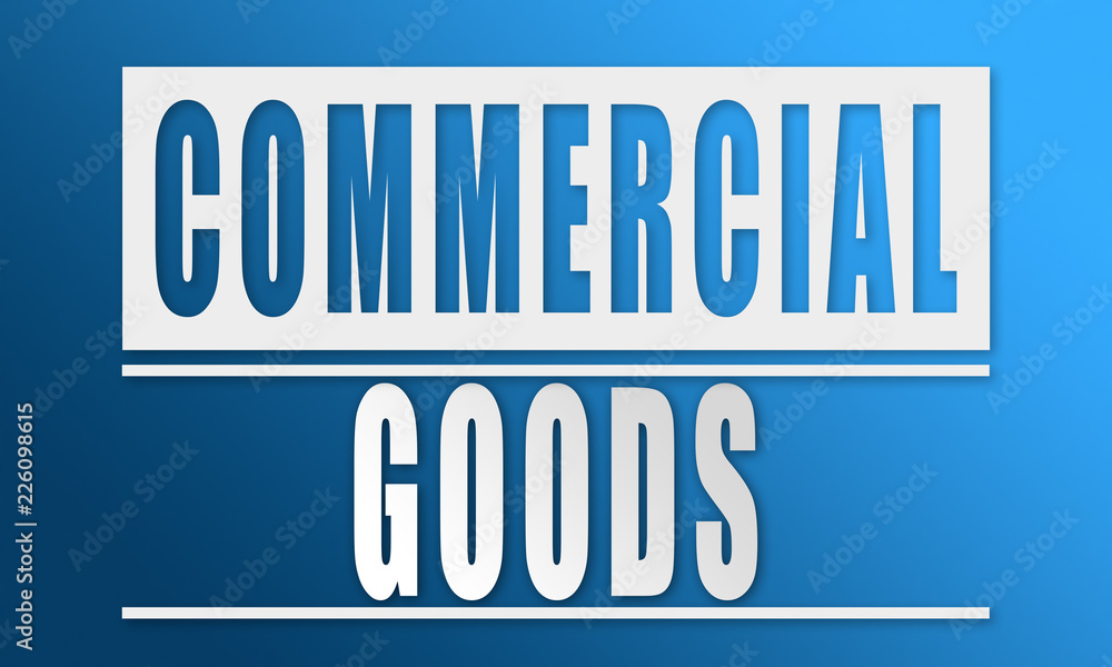 Commercial Goods - neat white text written on blue background Commercial Goods - neat white text written on blue background