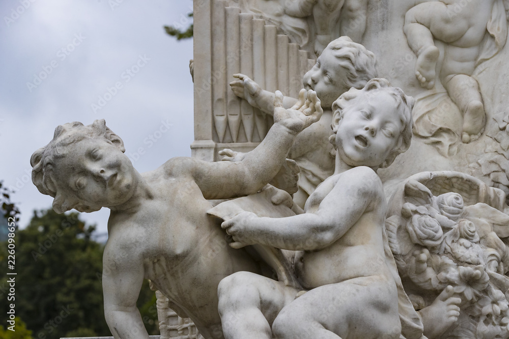 Architectural elements of the Mozart monument created in 1896 in Vienna in Austria. 