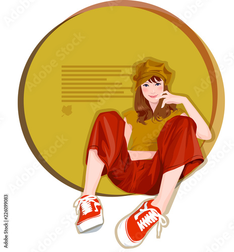 Portrait of a woman sitting in front of a poster