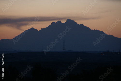 Sunrise Hurhada Egypt in winter and beautifyl sky clouds with view on Egyptian Mountains photo