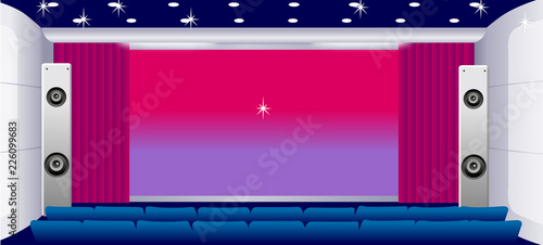 Interiors of an empty stage theater