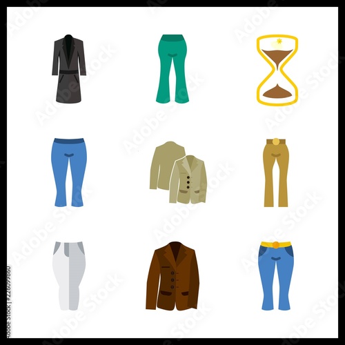 9 walking icon. Vector illustration walking set. brown jacket and jacket backside icons for walking works