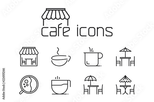 line cafe icons set on white background
