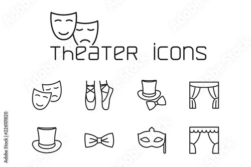 line theater icons set on white background