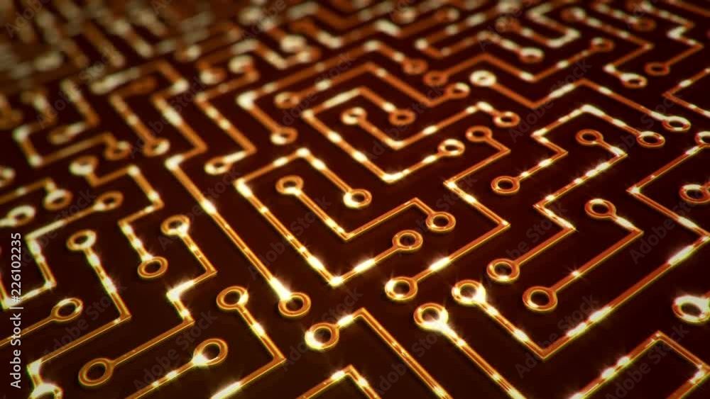 Technological background with moving glittering circuit. Animation of seamless loop. Technological background with moving glittering circuit. Animation of seamless loop.
