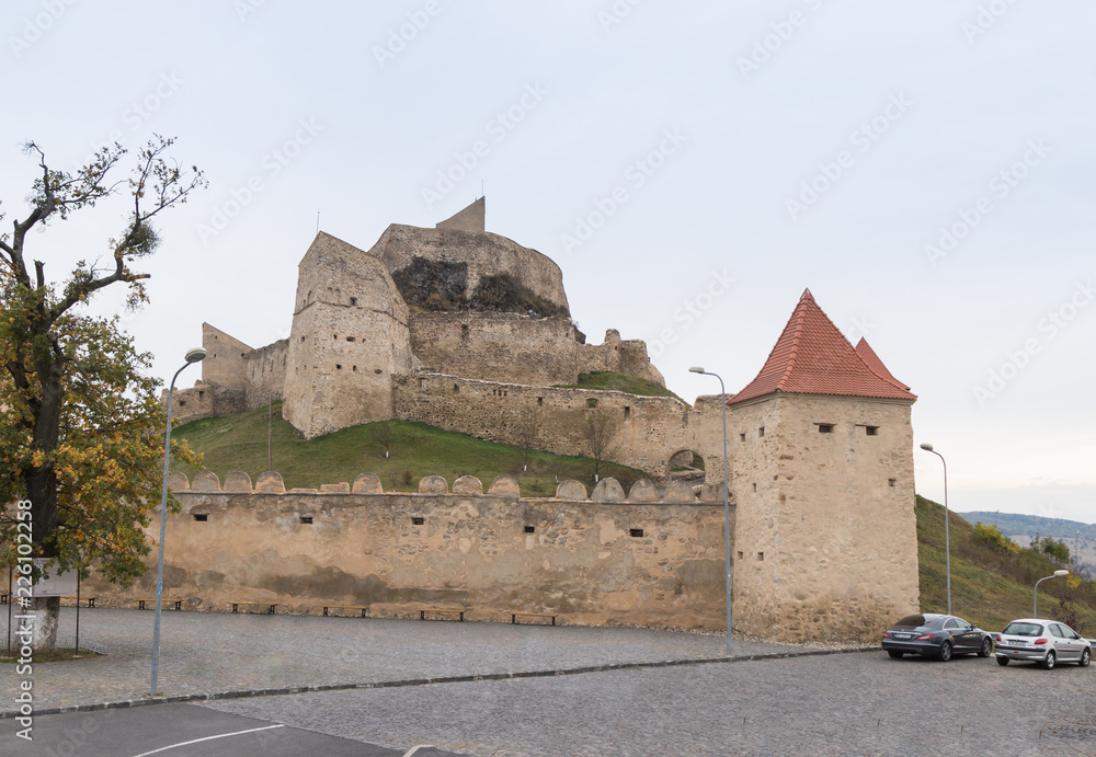 Fragment of the fortress wall of the Rupea Citadel built in the 14th century on the road between Sighisoara and Brasov in Romania