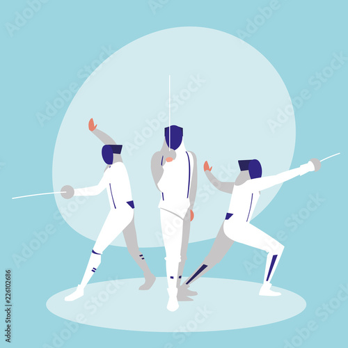 group of people practicing fencing avatar character Fototapeta