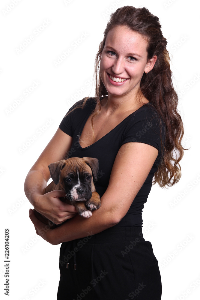 Beautiful caucasian woman with a puppy Beautiful caucasian woman with a puppy