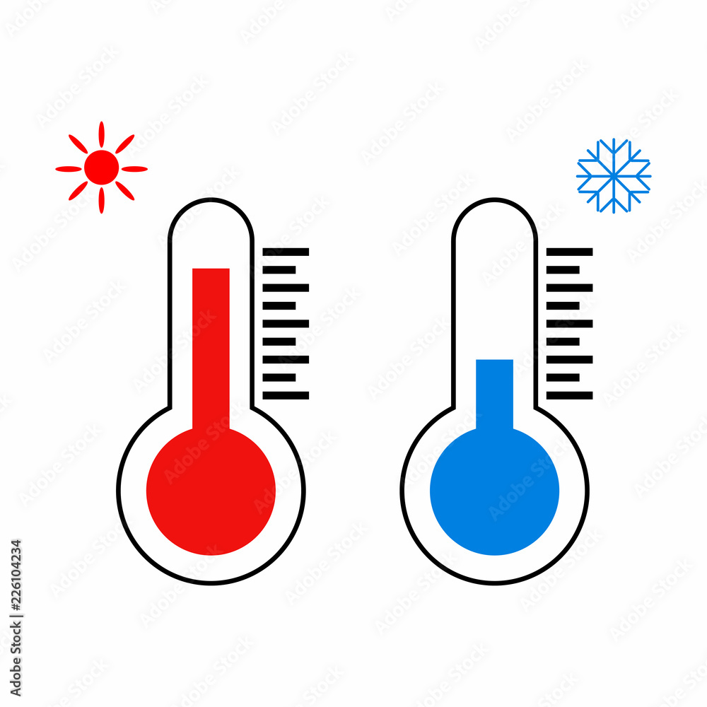 Thermometer icon. Thermometers measuring heat and cold Thermometer icon. Thermometers measuring heat and cold